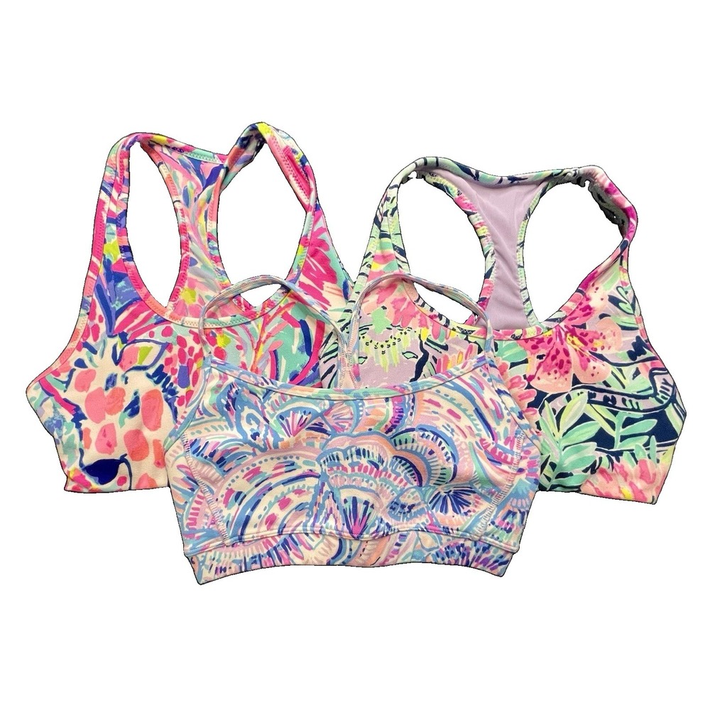 Lilly Pulitzer XS Teegan Sports Bra Lot Of 3 GUMBO LIMBO Size X Small Pink Blue